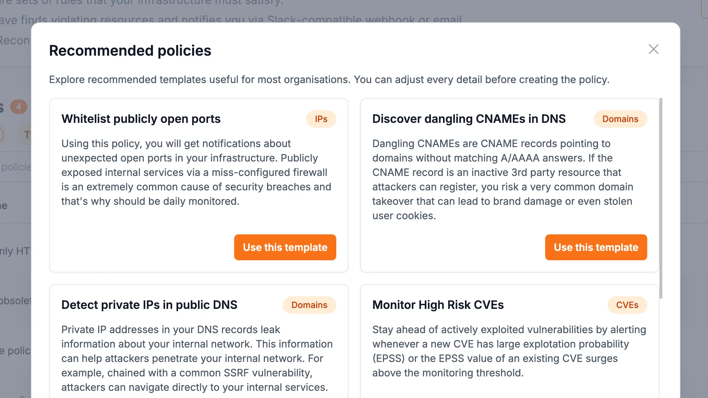 Recon Wave library of recommended policy templates