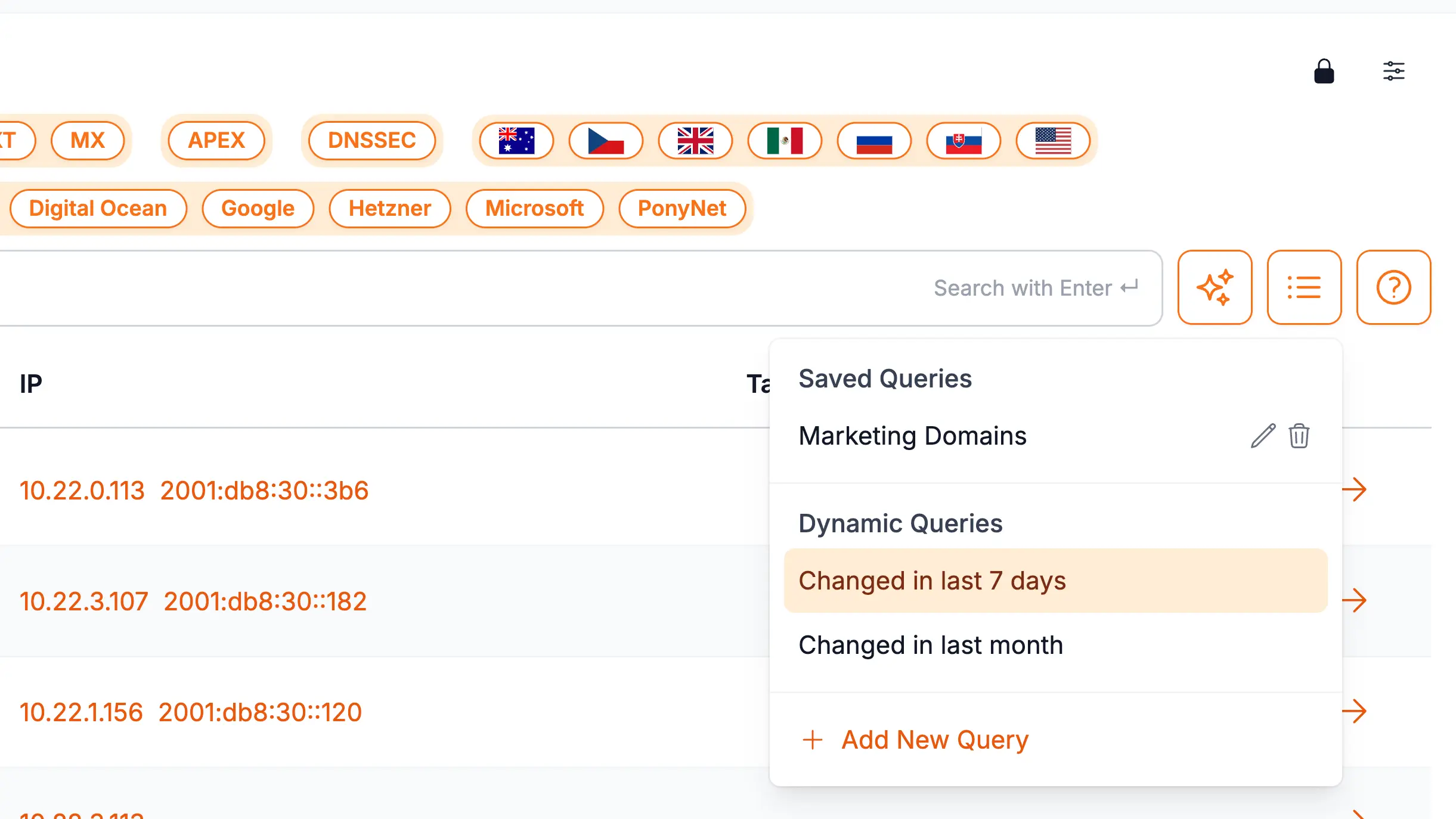 Recon Wave saved and dynamic queries such as domains changed in the last 7 days